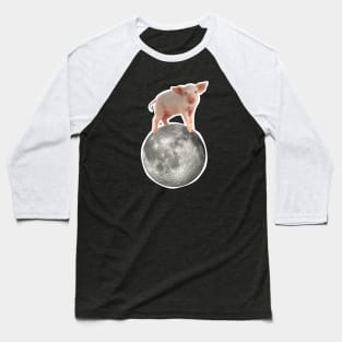 Moonwalking Pig on the Moon Baseball T-Shirt